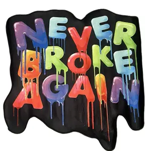 Tsunami Never Broke Again  3.5 Feet Rug - Colorful Rainbow Text on Black Background Decorative Art Piece