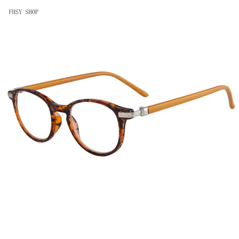 FHSY SHOP Women's Retro Plastic Tortoise Round Non-Prescription Eyeglasses - Orange Temple, Blue Light Blocking, Durable Lightweight Fashion Frames for Work, Study, Plastic Non-Prescription Glasses, Retro Non-Prescription Glasses