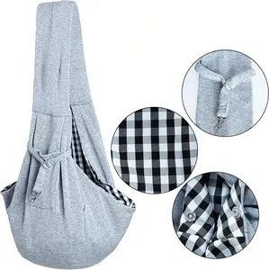 Hands-Free Pet Carrier for Small & Medium Dogs/Cats – Soft Cotton Sling with Padded Strap, Lightweight and Comfortable for Travel, Walking, and Shopping (Up to 15 lbs)