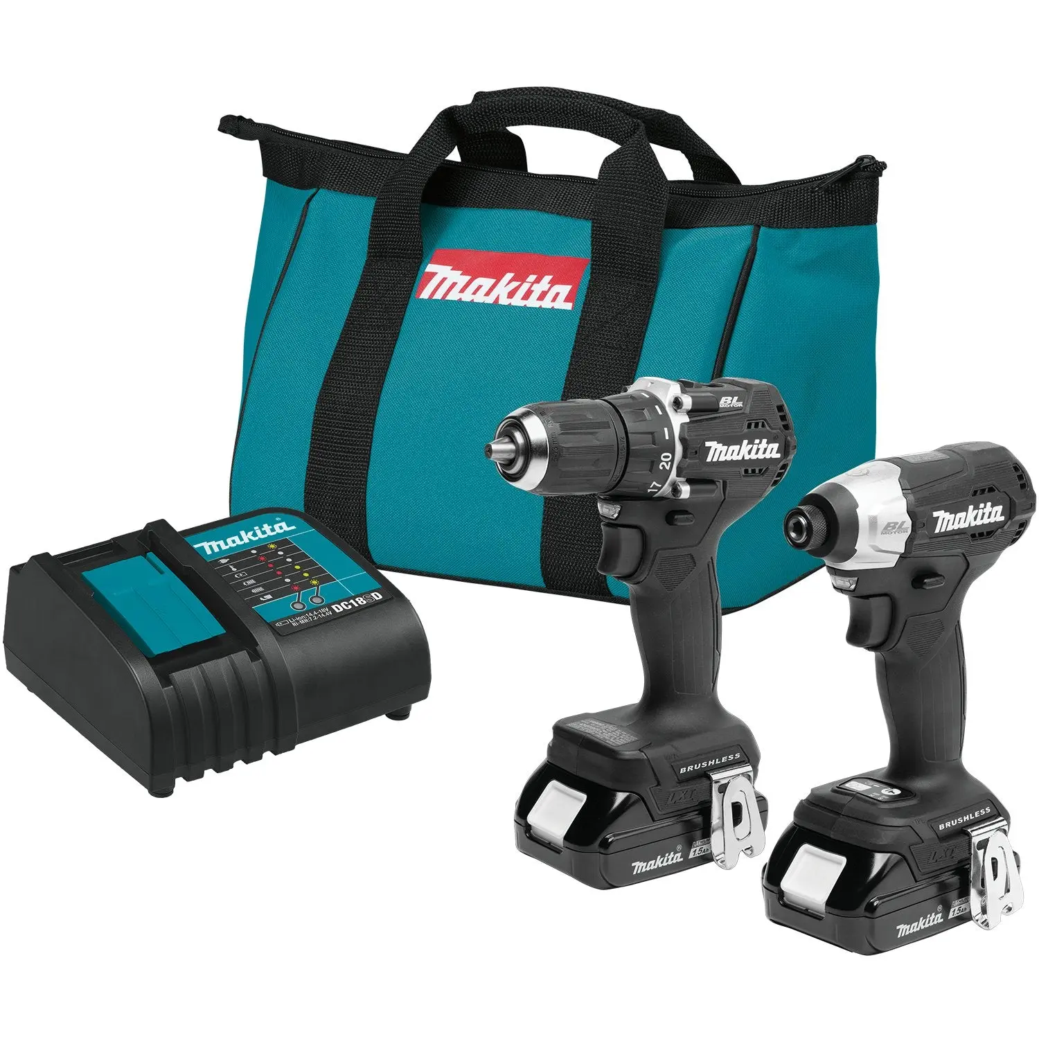 Makita (CX203SYB-R) 18V LXT® Factory Reconditioned Sub-Compact Brushless Motor 2-Pc. Combo Kit, 1.5Ah Batteries, Compact 5 1/4" Wireless Power Tools Set, 2.6Lb