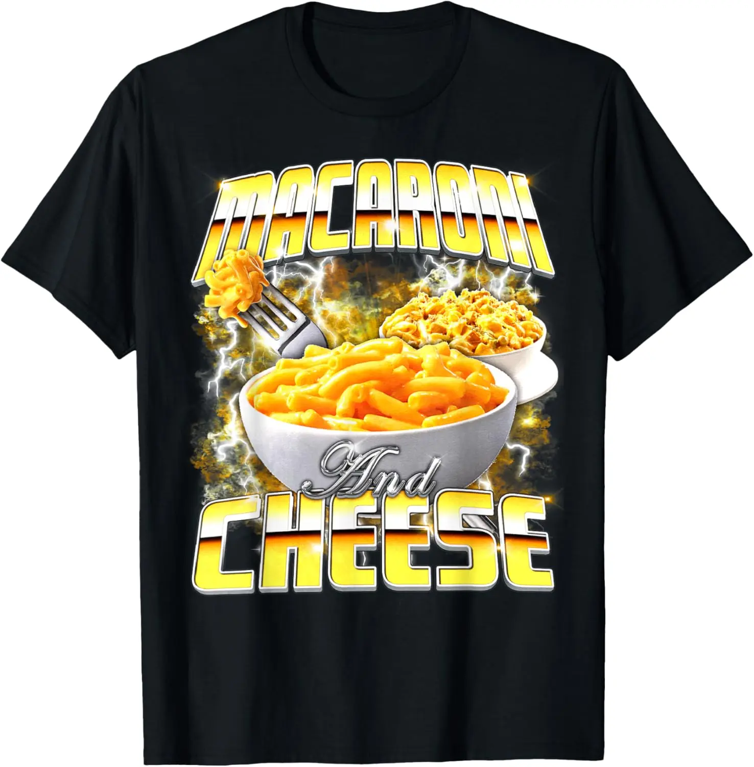 Macaroni and Cheese Meme Bootleg Rap Style 90s Vintage Funny Summer Casual Short Sleeve Cotton T-Shirt