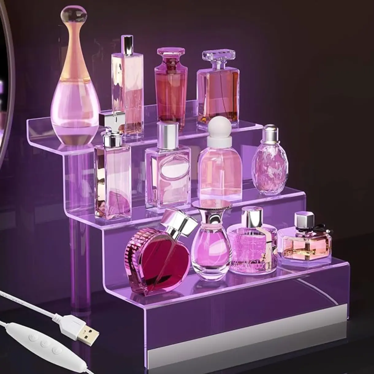 3 Tier Perfume Stand & Display Step Shelves Holder, Cologne Organizer for Men, Figures Stand, Porta Perfumes Para Tocador, Clear Cupcake Riser, Dessert Shelf