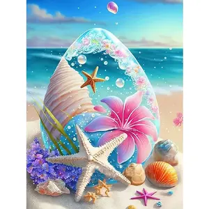 Diamond Painting Seaside Landscape, Starfish & Shells Embroidery, 30x40cm Rhinestone Art, Home Decor Wall Hanging, Unique Gifts