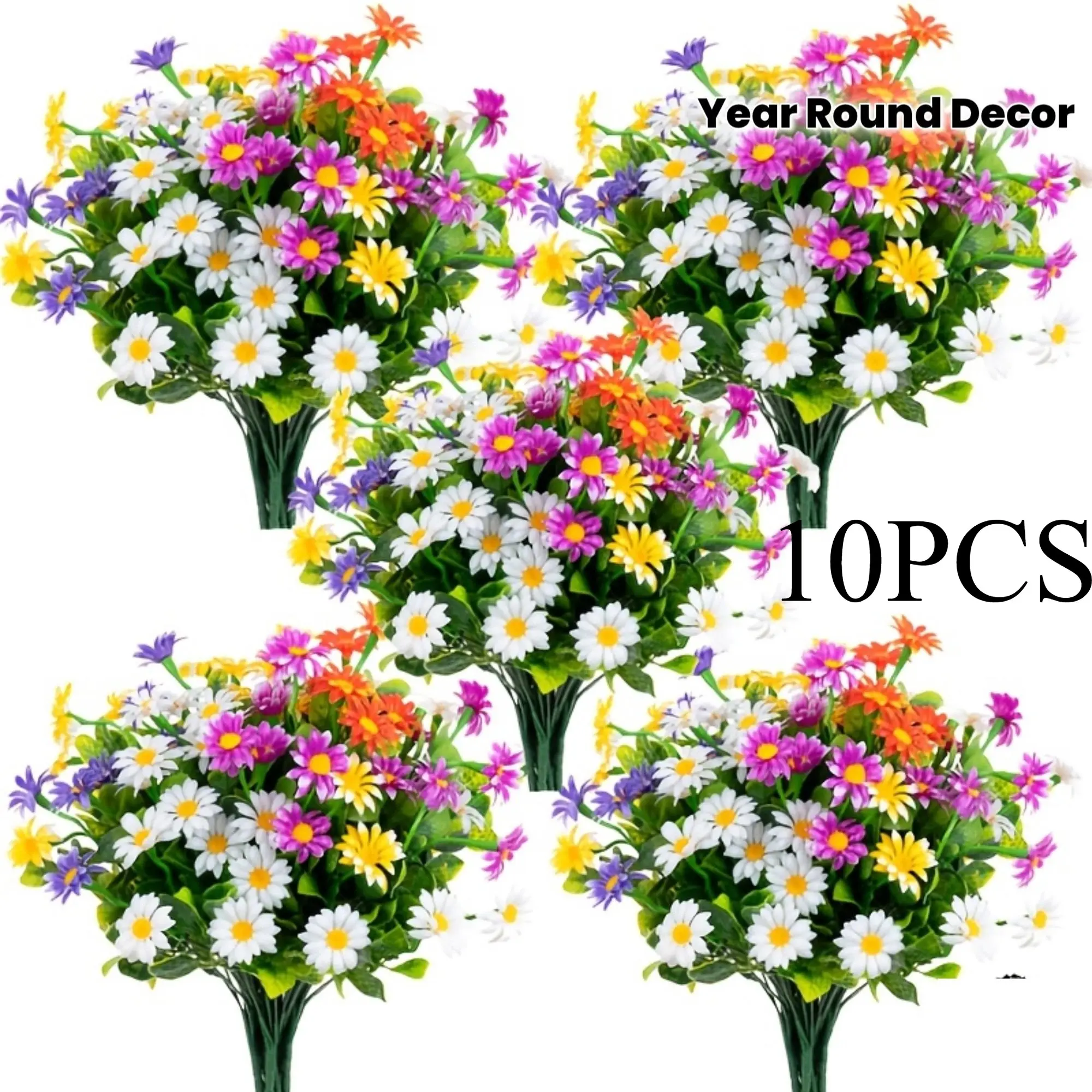10 Bunches of Artificial Wildflower Plastic Flowers, Decorative Flowers, Faux Flower Bouquets, Daisy Replicas, For Home, Garden Decoration, Wedding Floral Arrangements, Table Centerpieces, All-season Use, Fake Flowers Outdoor