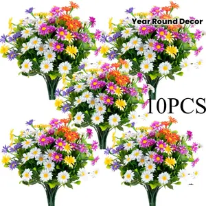 10 Bunches of Artificial Wildflower Plastic Flowers, Decorative Flowers, Daisy Replicas, For Home, Garden Decoration, Wedding Floral Arrangements, Table Centerpieces, All-season Use