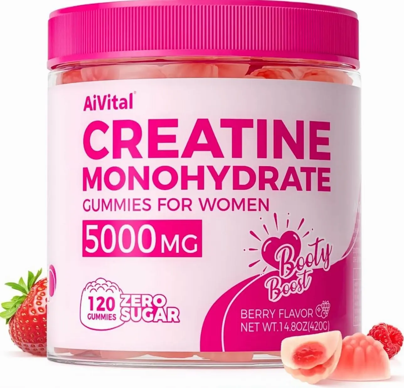 AiVital™ Creatine Gummies for Women, 5000mg Creatine Monohydrate Gummies+2000mg Collagen+1000mg BCAA, Women-Specific Formula, Sugar Free, 30 Servings, 120 Counts(Berry)