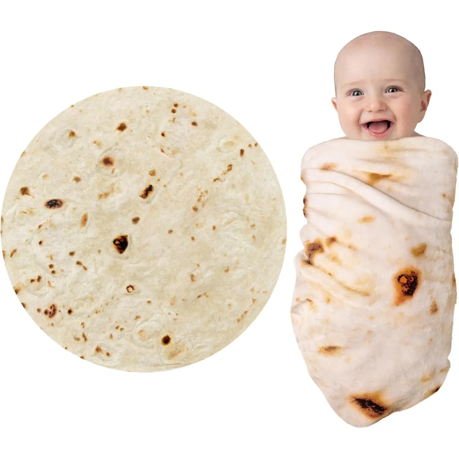 Burritos Tortilla  Blanket, 285 GSM Soft Flannel  Burritos Swaddle Taco Blanket Funny Gifts for Shower  and  0-3 6 9 Months   (Yellow, 36 inches)