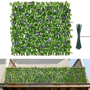 VEVOR Expandable Fence Privacy Screen, 25.5x 122 in Expand Artificial Plant Wall, Realistic Artificial Ivy Panel with 50 Zip Ties, Decorative Faux Greenery Backdrop Hedges for Balcony Patio Outdoor