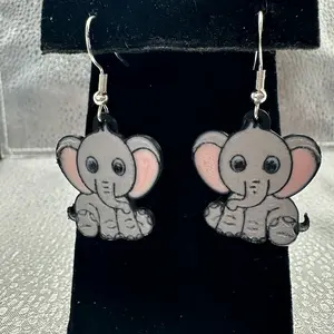 Elephant Earrings with Sterling Silver Hooks