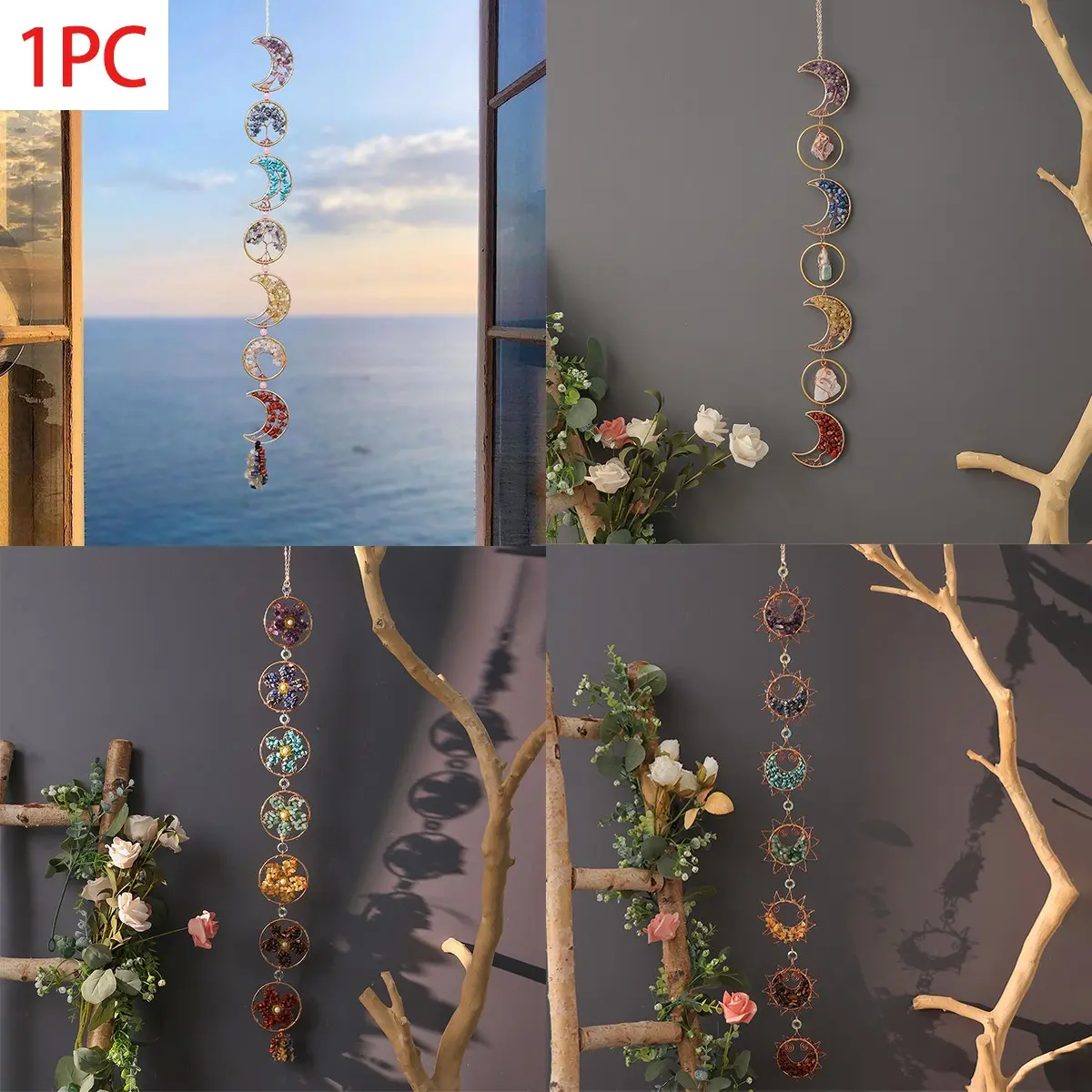 Handmade 7-Ring Chakra Dreamcatcher - Colorful Crystal Gravel Hanging Ornament, Aesthetic Wall Decor for Bedroom, Living Room & Porch, Unique Birthday Gift, Wall Ornaments, Home Decorative Ornament, Home Decor Ornaments