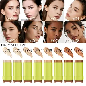 Double-Ended Foundation Stick with Brush, Natural Highlighting, Natural Radiant Finish, Blendable Long Lasting, Long-Lasting Makeup, Concealer Liquid, 20g, 8 Colors Available