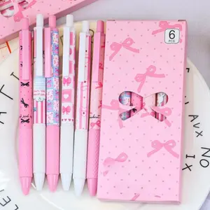 6pcs Bow Fast-Drying Gel Pens, 0.5mm Fine Tip, Smooth Writing, Office and Classroom Supplies, Holiday Stationery Gifts, Gel Pen Set