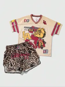 Men's Letter Print Short Sleeve Tee & Leopard Print Shorts Relaxed Fit Loungewear, Loose Casual Comfy Round Neck T-Shirt & Shorts PJ Set, Men's Sleepwear for Spring & Summer, Pajama Set