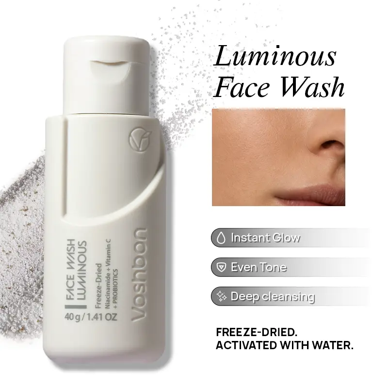 VOSHBON Luminous Freeze-Dried Face Wash | Probiotic Brightening Cleanser | Travel Essentials TSA Approved | Waterless Skincare for Glowing Skin