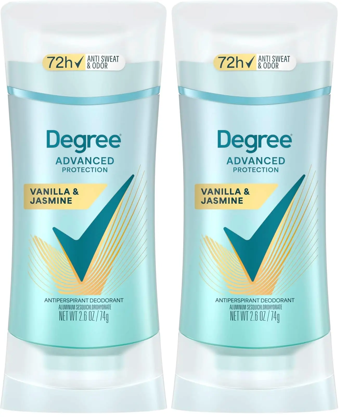 Degree Advanced Protection Antiperspirant Deodorant Vanilla & Jasmine for 72-Hour Sweat & Odor Control for Women, with Body Heat Activated Technology, 2.6 oz (Pack of 2)