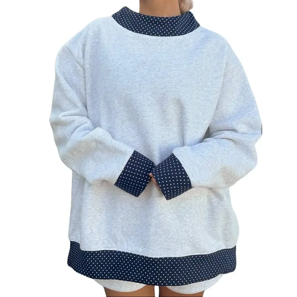 EncoLax Women's Casual Sweatshirt with Polka Dot Trim and Long Sleeves, Lightweight and Comfortable Design
