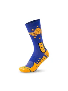 1 Pair Pro Volleyball & Handball Socks Unisex - 3D Ergonomic L/R Ankle Lock & Torsion Protection, Seamless Blisters Guard with Arch Support, Anti-Slip & Moisture-Wicking (Mid-Crew, Royal Blue, EU39-44)