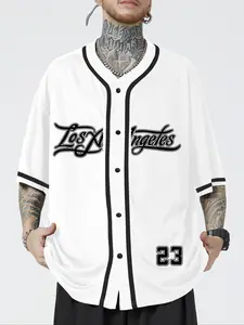 Men's Los Angeles Letter Print Short Sleeve Graphic Baseball Jersey, Casual Comfy Breathable Regular Fit Crew Neck T-shirt for Summer, Fashion Men's Top for Daily Wear, Lightweight Jersey Shirts