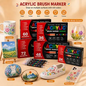 12-72 Colors Acrylic Paint Markers, Direct Ink Flow Paint Pens for Rock, Wood, Glass, Ceramic, Canvas, Shoes, DIY Art & Crafts