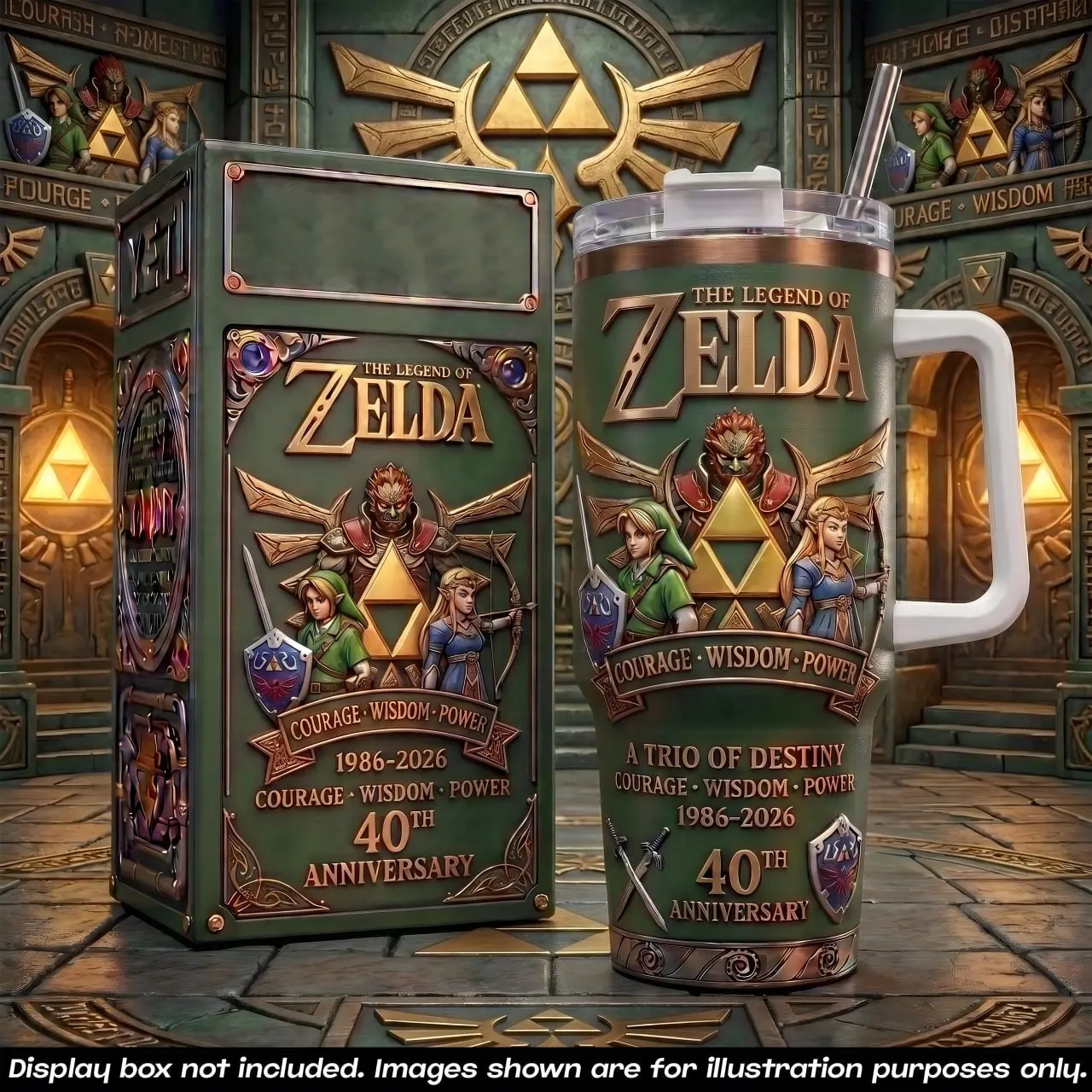 Zelda 40th Anniversary 1986-2026 40oz Tumbler with Handle Straw, Link Princess Zelda Ganondorf Insulated Travel Coffee Mug, Hyrule Heroes Water Bottle Car Cup, Unique Merchandise Accessory Video Game Setup Accessories Gaming Fans
