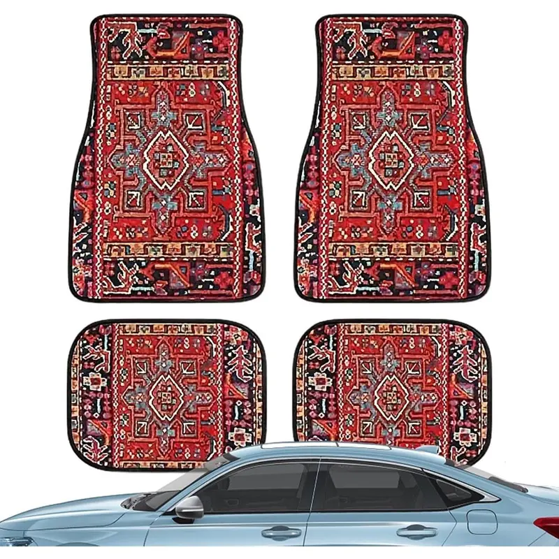 4-Piece Bohemian Anti-Slip Car Floor Mats for General Motors, Wear-Resistant Easy-to-Clean Polyester Fiber Car Interior Accessory, Auto Parts (No Guarantee), Accessories For Car Car Accessories