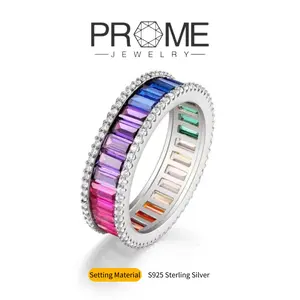 (SR024)S925 Sterling Silver Rainbow Ring Sparkling Inlay, Elegant and Charming, Perfect Gift for Women
