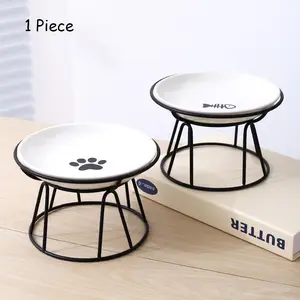 🐱 Whisker Friendly Design | 1 Pc Shallow Raised Cat Bowl | Ceramic Pet Feeding Dish With Stand