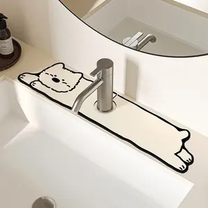 Cute Dog Pattern Water Absorbent Mat, Quick-Dry Diatomaceous Earth Sink Splash Guard, Non-Slip Washable Countertop Protector, Bathroom Kitchen RV