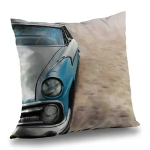 212 MAIN Old Classic Car Throw Pillow, 14x14 in., Blue Poly Twill Insert, Classic Car Theme, Vintage Appeal Home Decor