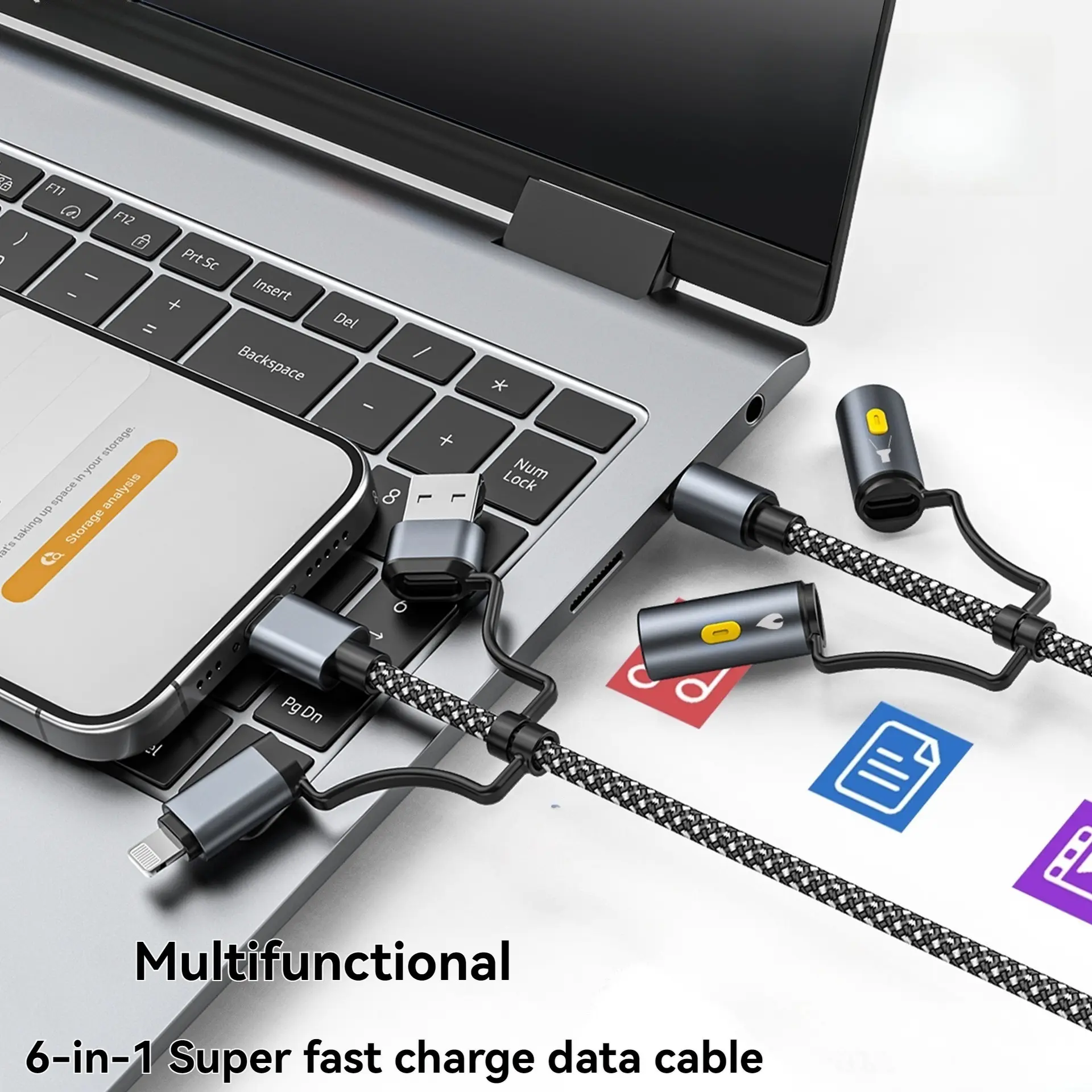 BackToSchool 5A Multi USB C Charging OrmCable with LED Light for Camping, 6 in 1 C/A to C/IP Fast Charger, Nylon Braided Type C Cable for Phones, Tablets, Laptops and More,back to school,back to school haul