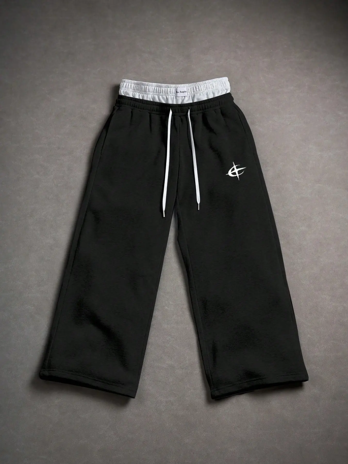 Double Layer Waist Design Wide Leg Pants, Fake Two-Piece Waist, Streetwear Trendy Straight Leg Sweatpants, Casual Fashion Bottoms Man