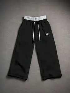 Double Layer Waist Design Wide Leg Pants, Fake Two-Piece Waist, Streetwear Trendy Straight Leg Sweatpants, Casual Fashion Bottoms