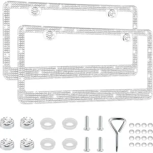 Bling License Plate Frames for Women, 2 Pack Handcrafted Sparkly Rhinestone  Accessories,  Stainless Steel Frame with 1000+ Faceted Glass  & Free Glitter Caps (White)