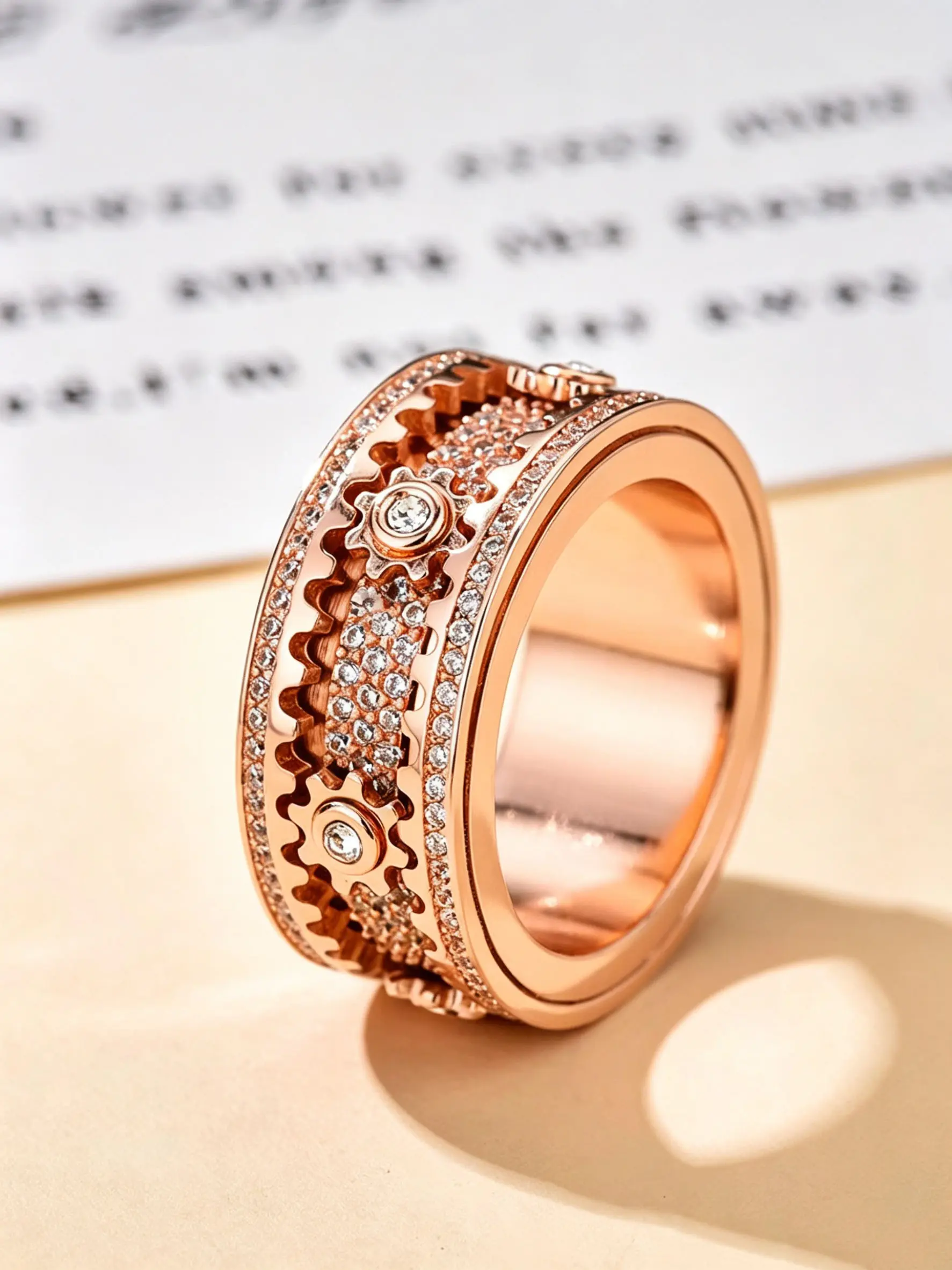 Gear Rotating Fidget Ring, Hypoallergenic Stainless Steel, Sizes 6-12, Sparkling CZ Diamond Spinner Ring, Anxiety & Stress Relief, Meditation Jewelry, Unisex for Men & Women, Perfect Gift for Valentine’s, Everyday Wear Jewelry, Stress Relief Toy & Gift