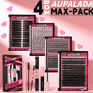 Amazing! 4 Styles  MAX-PACK Cluster Lash Extension Gift Set | Includes  Natural   Styles + Extra Volume | Soft & Lightweight | Comes with Glue, Tweezers & Brush | Easy DIY at Home | 1 Set Mixed Length Individval Eyelash Extensions Kit