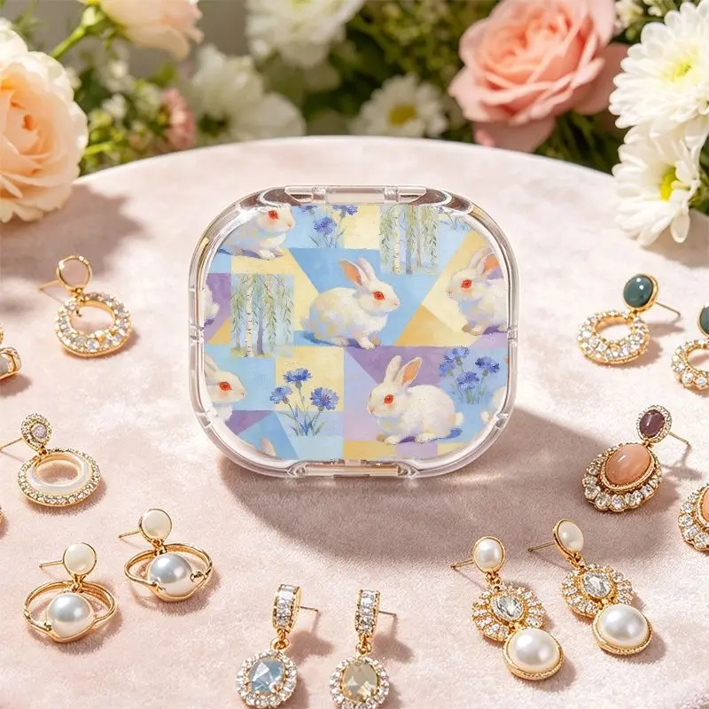 Rabbit Whisper Flower Bush Portable Double-Layer Earring Storage Box, New Multi-Grid Anti-Oxidation Ear Stud Jewelry Box, Light Luxury Mini Portable Small Jewelry Organizer