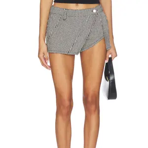 Free People: Georgie Gingham Micro Skort in Black Combo