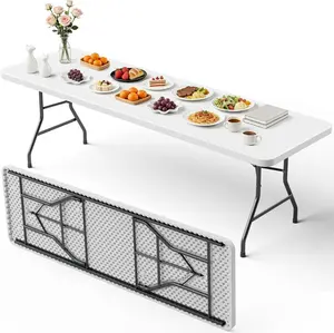 Folding Table 4/5/6/8ft - Heavy Duty Plastic Table with Handle, Foldable & Portable, Fold-in-Half Utility Tables for Outdoor, Dining, Wedding, Events, Indoor, Picnic, Camping, Party (White)