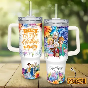 The Golden Girls TV Series Custom Quencher 40oz Stainless Steel Tumbler With Handle HG, Stainless Steel Travel Mug, Large Capacity Insulated Cup, Christmas For Him For Her