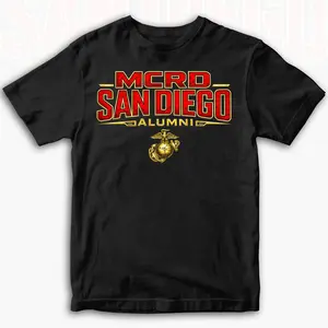 Menswear Round Neck Short-Sleeve T-Shirt - MCRD San Diego Alumni USMC Recruit Depot Pride Graphic Top, Marine Corps Brotherhood Heritage Veteran Support Gift, Patriotic Casual Everyday Outfit