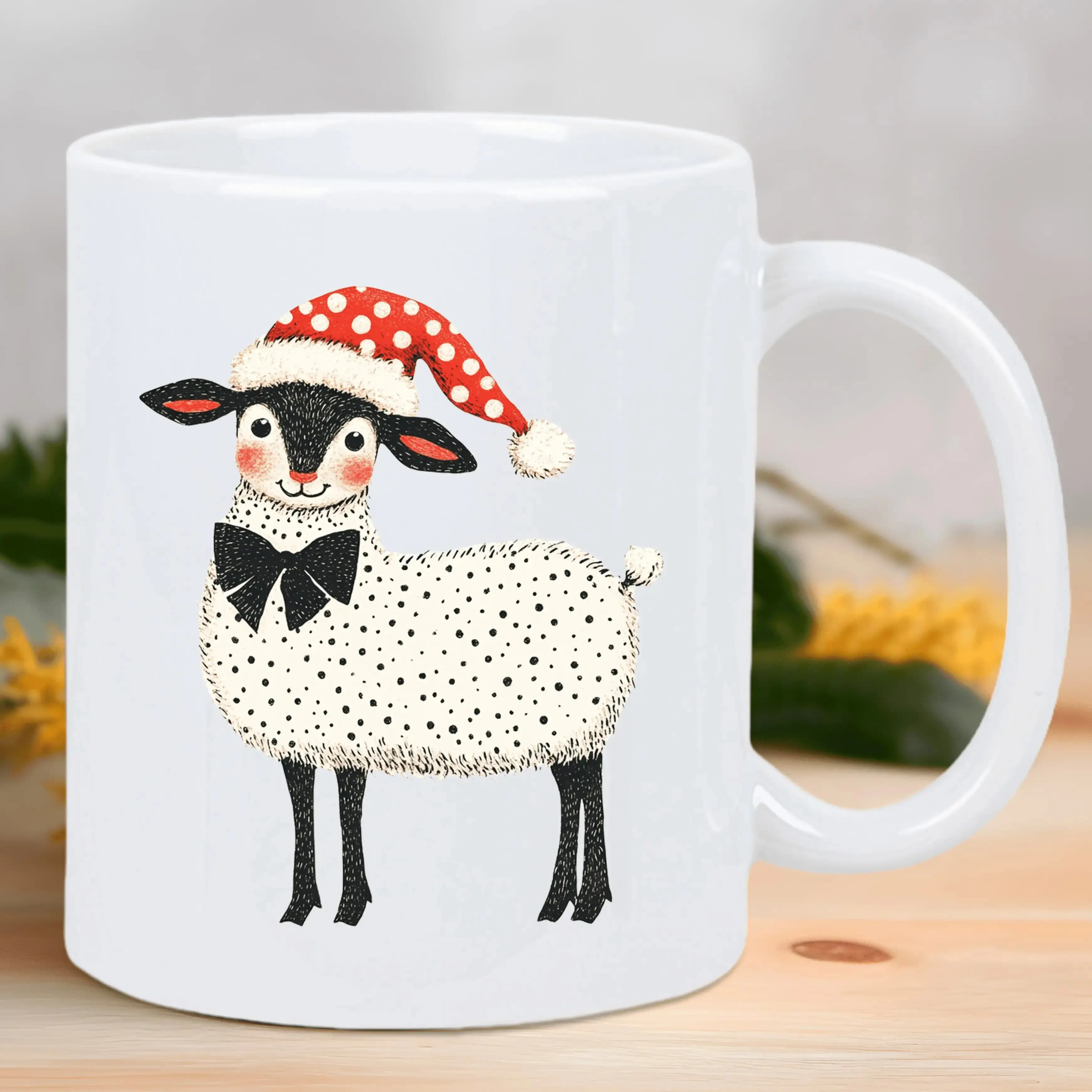 Adorable Christmas Sheep Ceramic Coffee Mug - Reusable & Insulated, Perfect for Hot & Cold Beverages, Dishwasher Safe, White with Cute Santa Hat Design, Ideal Gift for Men & Women, Christmas Mugs