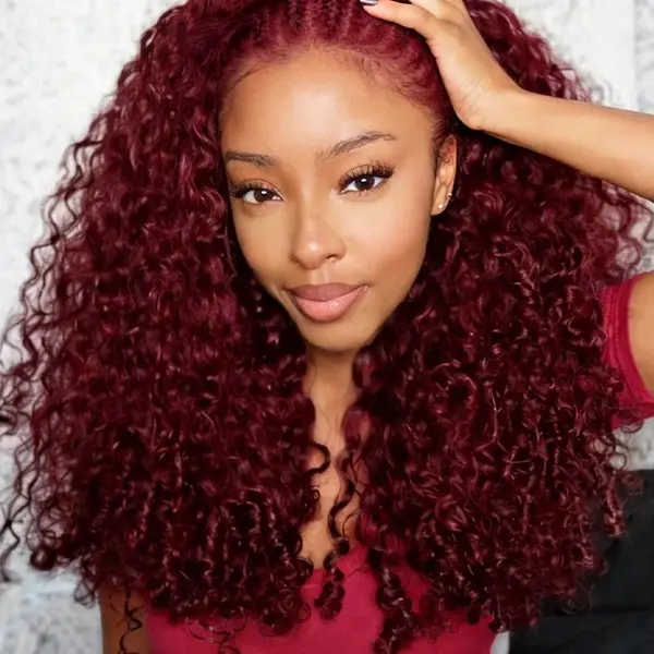 Burgundy Burmese Curly Half Wig