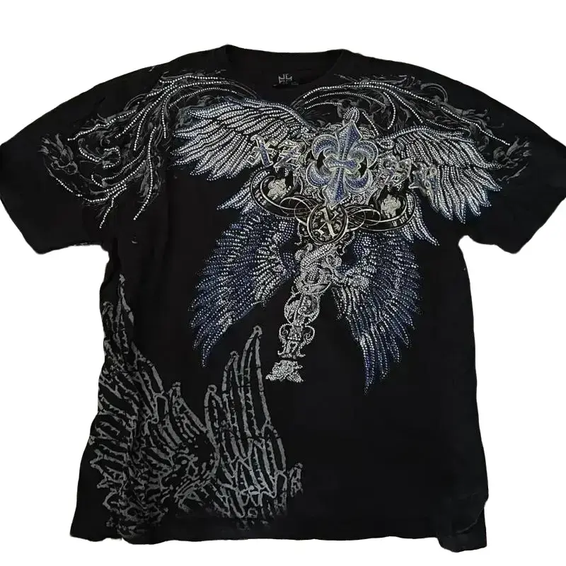 Affliction Casual and versatile double-sided oversized printed pattern top American retro round neck cotton personalized T-shirt