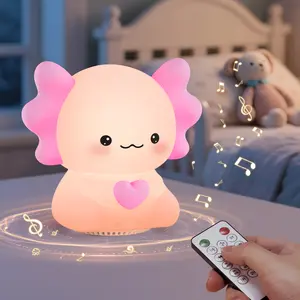 Kawaii Axolotl Silicone Night Light - Dimmable Color Changing Nightlight, 7 LED RGB Lights, 3 Warm Modes, 20 White Noise Sounds, Bluetooth, Rechargeable Squishy Touch Lamp, RGB Atmosphere/Mood Decor for Kids Girls