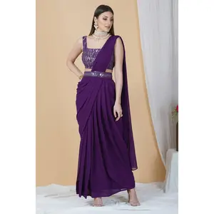 Plush purple Saree with an embellished belt