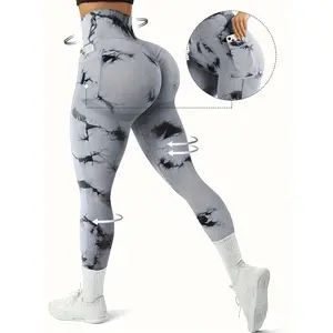 Tie Dye Print Seamless High Waisted Workout Leggings for Women Scrunch Butt Lifting Yoga Gym Athletic Pants With Pockets