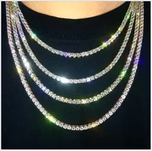 Gold Silver Iced Out Zircon Tennis Chain Necklace for Men Women, Rhinestone Tennis Necklaces for Women and Teens, Tennis and Cuban Link Chains 18-24 Inches
