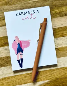 Karma is a Cat Pop Culture Queen Quarter Page (5.5x4.25"), 50 Page Notepad tear-off notepad couple gift Stationery Supplies