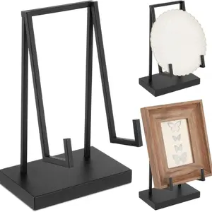 Black Metal Book and Frame Display Stand, Modern Tabletop Slanted Easel for Artwork, Photo Albums, Vinyl Records, Magazines and Decorative Prints, Minimalist Desktop Display Rack for Study and Living Room