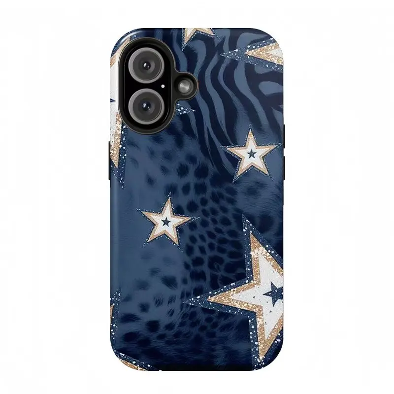 Dark blue leopard print five-pointed star phone case, suitable for iphone 17 promax case air 16 plus 15 promax 14 pro 13max 12 Samsung S25 EDGE S24 S23 S22 Ultra Fe Protection Smartphone casing. double-layer protective case with strong compatibility